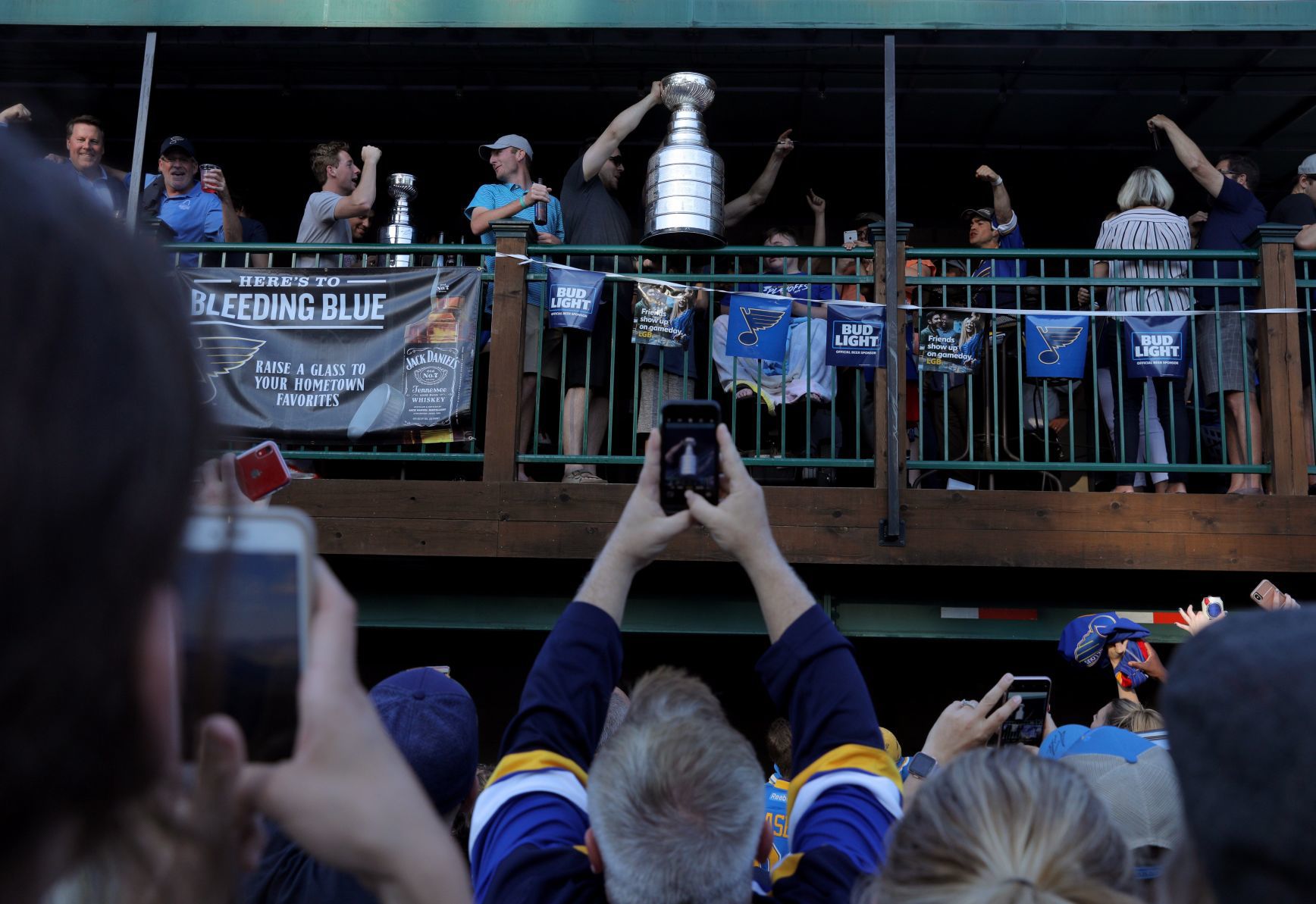 Blues celebrate at O.B. Clark's as fans celebrate with them